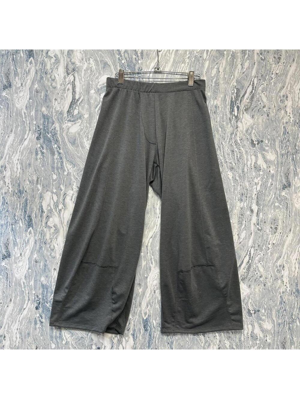 Minimalist boho casual lagenlook grey comfy wide leg pants (1)